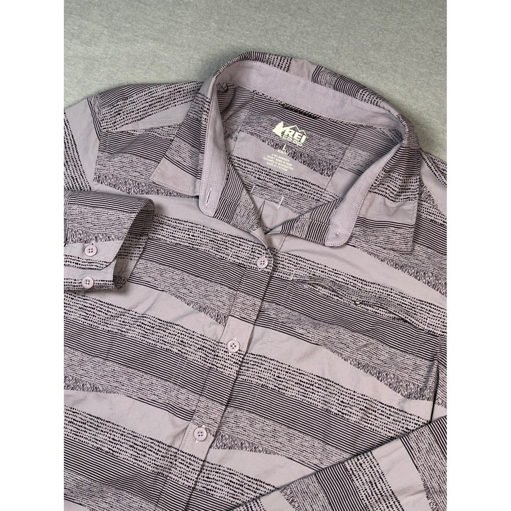 REI COOP Long Sleeve Button Up Shirt Large Purple Stripe‎ Outdoor Adventure new
